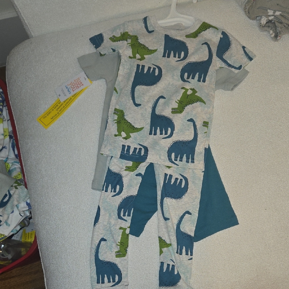 Kids Dinosaur Print Pajama Set - Blue & Green